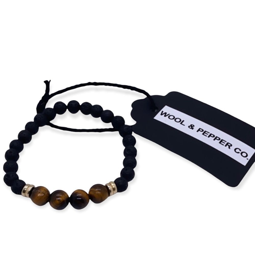 Wool + Pepper Co. Lava Rocks & Tigers Eye Bracelet